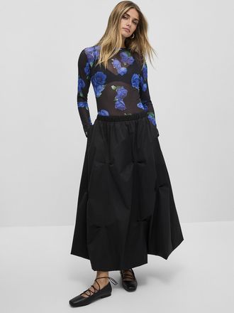 Icone Womens Topstitched box pleats bubble-hem maxi skirt