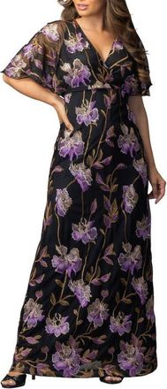 Kiyonna Embroidered Elegance Evening Gown with Sleeves in Purple Iris at Nordstrom, Size X-Large
