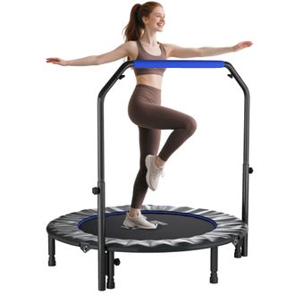 OEM Trampol&iacute;n De Fitness Adultos &Oslash;122 Cm, Cama El&aacute;stica Plegable Con Mango Ajustable De 4 Niveles Negro Y Azul