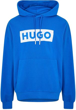 HUGO BOSS Mens Box Print Hooded Neck Long Sleeve Polo Shirt in Open Blue - Size X-Small