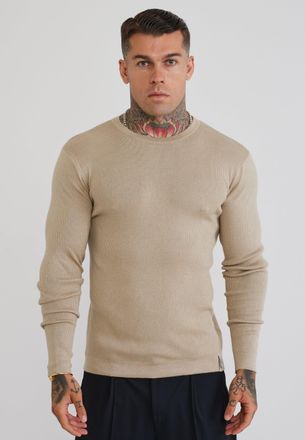 Siksilk Camiseta de Punto de Manga Larga en Piedra para Hombre XXL