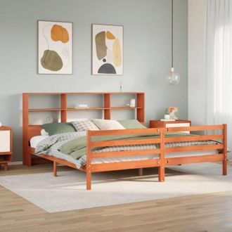 vidaXL Cama Con Estanter&iacute;a Sin Colch&oacute;n Madera Maciza Marr&oacute;n 200x200 Cm Vidaxl