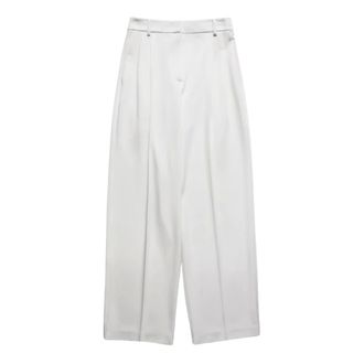 Patrizia Pepe Pantaloni Gabardine Gamba Larga Plissettati - - Trousers - Donna - Bianco - M