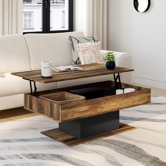 IDMarket Mesa De Centro Rectangular Elevable Eden De Madera Oscura Con Efecto Envejecido Y Negro