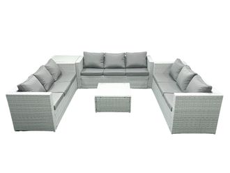 Fimous Rattan Garden Outdoor Furniture Set 9 Seater Rattan Garden Sofa Set with Side Table Light Grey Mixed