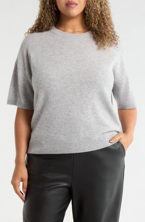 Nordstrom Short Sleeve Cashmere Sweater in Grey Silk Heather at Nordstrom, Size 2X