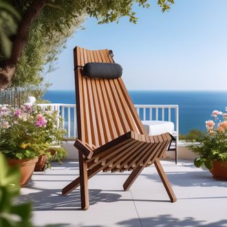 Wanda Collection Silla De Jard&iacute;n De Teca Con Coj&iacute;n Reposacabezas Gris Relax