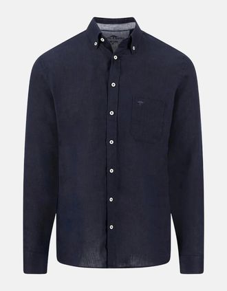 Fynch-Hatton Mens Pure Linen Button Down Shirt Navy - Size: 42/Regular