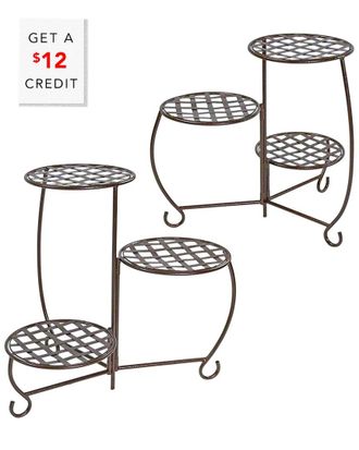 Sunnydaze Powder-Coated Steel Bronze Checkered Triple Flower Planter Stand 2 Pk With $12 Credit