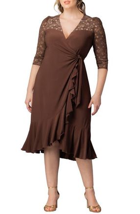 Kiyonna Lavish Lace Midi Wrap Dress in Chocolate at Nordstrom, Size 2 X