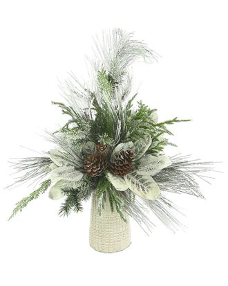 Creative Displays Inc. Christmas Centerpiece With Flocked Pine & Magnolia Leaves