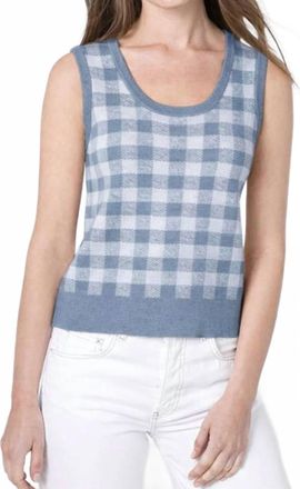 Kinross Cashmere Cotton Gingham Tank Top In Mykonos Blue And White