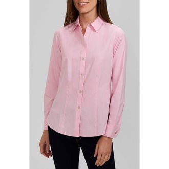 Foxcroft Dianna Non-Iron Cotton Shirt in Chambray Pink at Nordstrom, Size 12