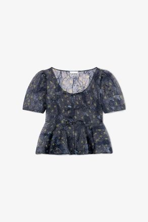 Ganni Peplum Blouse in Shibori Organza - Size 10/12 Mixed