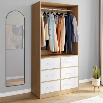 IDMarket Uppah Armario W. 80 Cm Con 6 Cajones De Madera De Haya Y Blanco