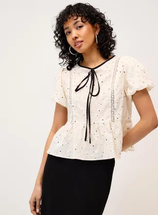 Twik Womens Contrast bow embroidered blouse