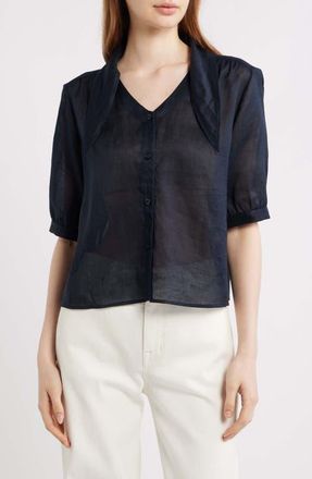 Frame Denim The Novelist Tie Neck Button-Up Shirt in Navy at Nordstrom, Size X-Large