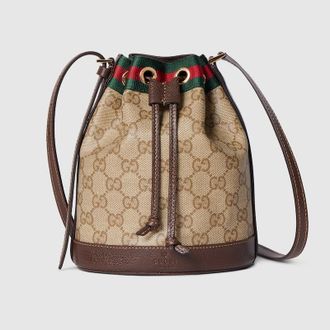 Gucci Mini Bucket Bag With Web, Beige, GG Canvas