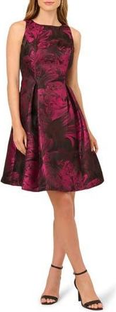 Adrianna Papell Floral Jacquard Back Cutout Cocktail Dress in Magenta/Black at Nordstrom Rack, Size 12
