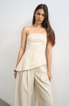 Topshop Asymmetric Raw Hem Strapless Top in Brown at Nordstrom, Size 16