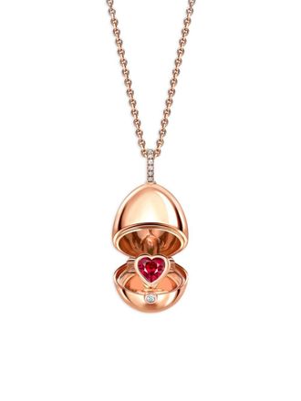 Fabergé 18kt rose gold Fabergé Essence Heart Surprise ruby locket necklace - women - White Diamond/Ruby/18kt Rose Gold - One Size - Red