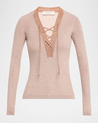 Golden Goose Journey Lace-Up Ribbed Wool Sweater