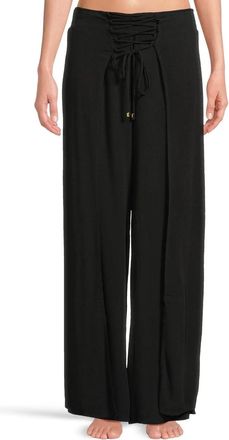 BECCA by Rebecca Virtue Womens BECCA Ponza Pants Black Crinkle Wrap Slit Lace Up Beach RED1041