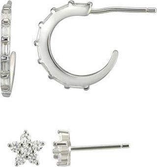 Candela Jewelry Set of Two Stud & Hoop Earrings in Clear at Nordstrom Rack
