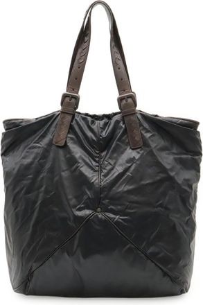 Bottega Veneta Black Dark Brown Nylon Leather Shoulder Bag Tote Bag (Pre-Owned)