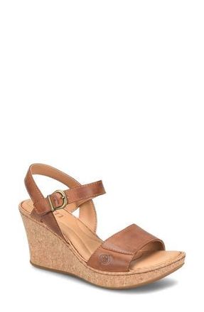 B&oslash;rn Janine Wedge Sandal in Brown Leather at Nordstrom Rack, Size 11