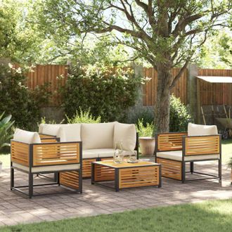 vidaXL Set De Sof&aacute;s De Jard&iacute;n Con Cojines 5 Pzas Madera Maciza Acacia Vidaxl
