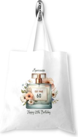 Generic Personalised Soft White Tote Shopping Bag with Perfume Bottle 1965 Design Gift For 60th Birthday Mum|Nan|Nanny|Wife|Ladies|Nanna|Grandma|Mother (Print