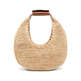 Staud Handbags, female, Beige, Size: ONE SIZE Raffia Woven Bag with Leather Trim