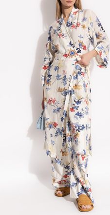Munthe Wrap Dress With Floral Pattern Freileif, Womens, Cream