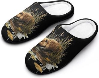 Generic Beaver Reflection in Water Slippers Men Winter Warm Cotton Anti-Slip Indoor Slip-Ons House Shoes