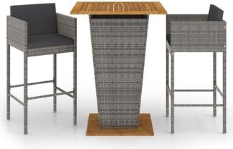 vidaXL Set De Muebles Bar Jard&iacute;n 3 Pzas Y Cojines Rat&aacute;n Sint&eacute;tico Gris Vidaxl
