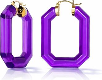 Gold & Honey Womens Emerald Gem Lucite Hoop Earrings In Purple