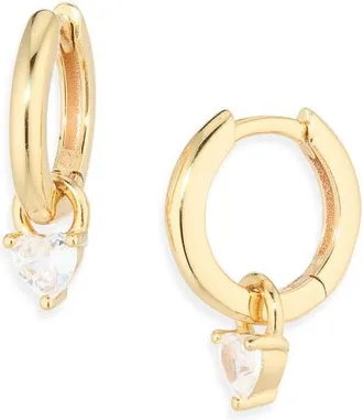 Astrid & Miyu Heart Crystal Charm Huggie Hoop Earrings in Gold at Nordstrom