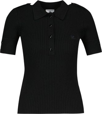 Courr&egrave;ges Womens Ribbed Cotton T-Shirt Black