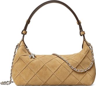 Tory Burch Fleming Pochette Quilted Suede Shoulder Bag in Stone at Nordstrom