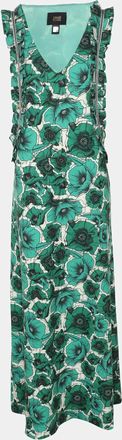 Roberto Cavalli Green Floral Print Jersey Sleeveless Maxi Dress