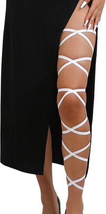 Generic Black Elastic Leg Wraps, Rave Cross leg Straps with O-Ring, Non-Slip Garter Outfit Accessory for Festival Raves Dancing Cosplay Party