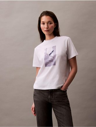 Calvin Klein Jeans Calvin Klein Womens Street Sign Graphic Boxy T-Shirt - White - XS