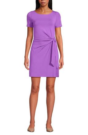 Lands End Short Sleeve Cotton Modal Wrap Mini Dress in Soft Orchid at Nordstrom, Size X-Large P