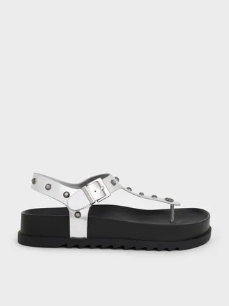 Charles & Keith Metallic Studded Heart-Embellished Thong Sandals