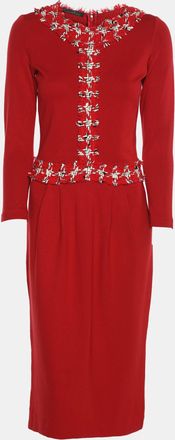 Carolina Herrera Red Jersey Tweed Detail Midi Dress