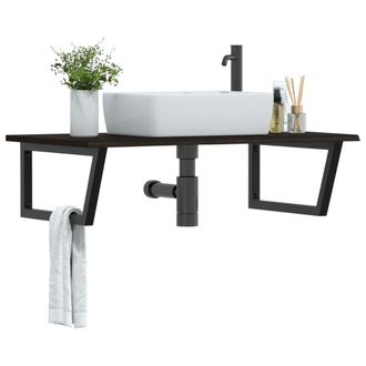 Berkfield Home Basin Shelf Wall Mounted Steel & Solid Wood Oak in Brown