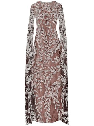 Oscar De La Renta crystal-embellished long-sleeve dress - Neutrals