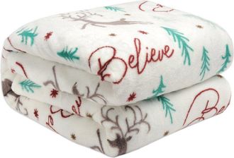 Kathy Ireland Holiday Print Plush Flannel Throw Blanket