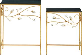 Premier Housewares Interiors By Premier Versatile Set Of 2 Tables With Black Wooden Top, Nesting Design Side Tables, Elegant Side Table By Couch